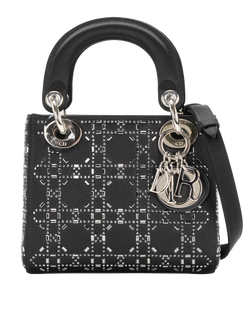 Embellished Mini Lady Dior, Satin, Black, 02-MA-0136, S, 3*